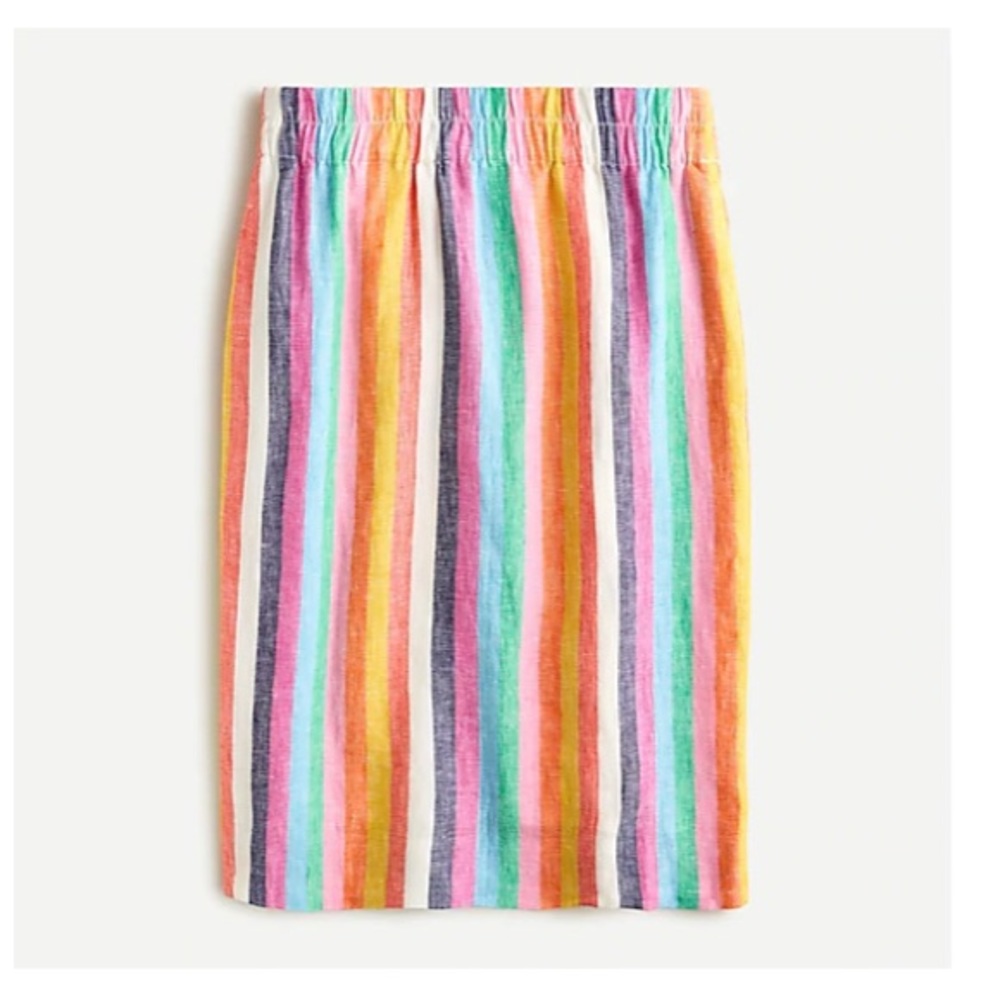 NWT J.Crew Pull-on Linen Skirt Rainbow Stripe